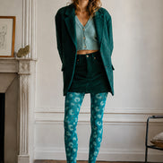 Graphic Leopard Print Tights Aqua Blue L68-93