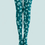 Graphic Leopard Print Tights Aqua Blue L68-93