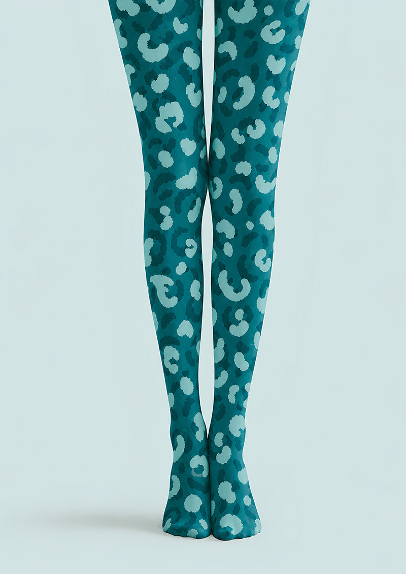 Graphic Leopard Print Tights Aqua Blue L68-93