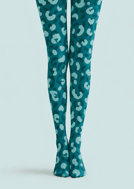 Graphic Leopard Print Tights Aqua Blue L68-93