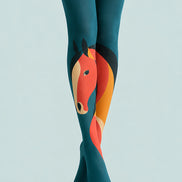 Teal Horse Graphic Printed Tights Hosiery Pantyhose L68-94
