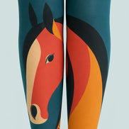 Teal Horse Graphic Printed Tights Hosiery Pantyhose L68-94
