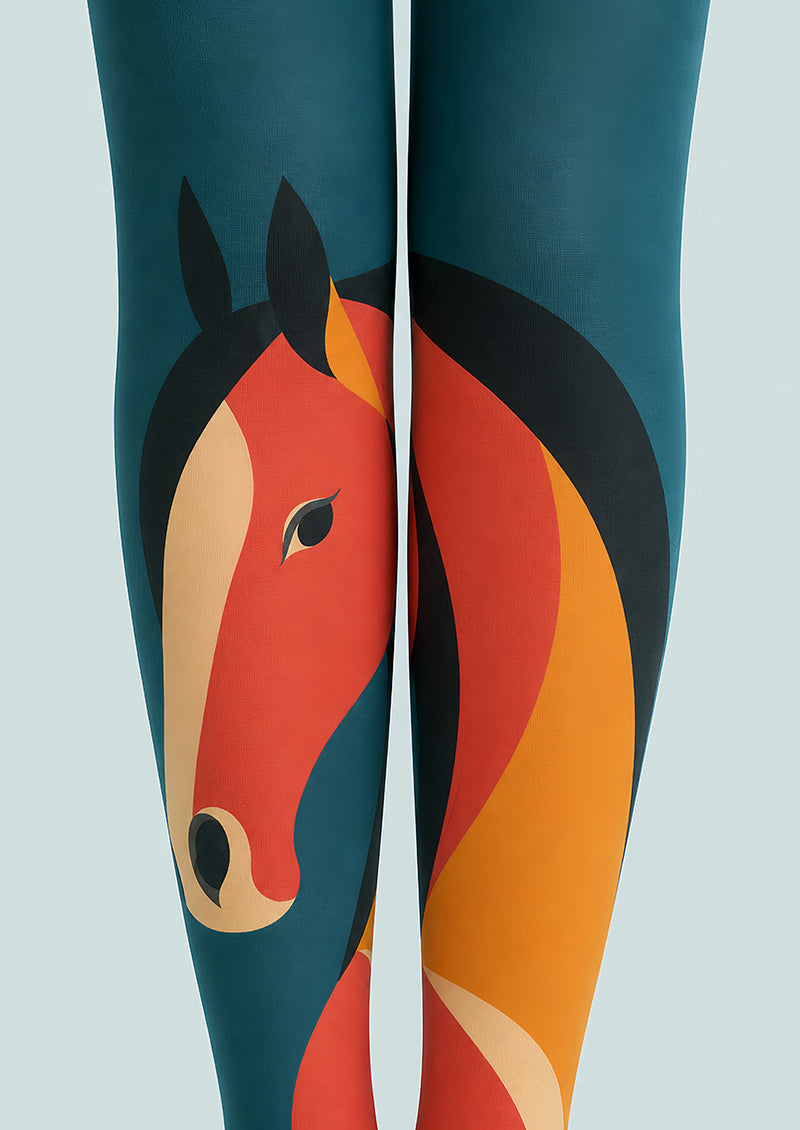 Teal Horse Graphic Printed Tights Hosiery Pantyhose L68-94