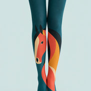 Teal Horse Graphic Printed Tights Hosiery Pantyhose L68-94