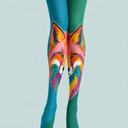 Teal Green Fox Patterned Tights Hosiery Pantyhose L68-95