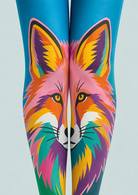 Teal Green Fox Patterned Tights Hosiery Pantyhose L68-95