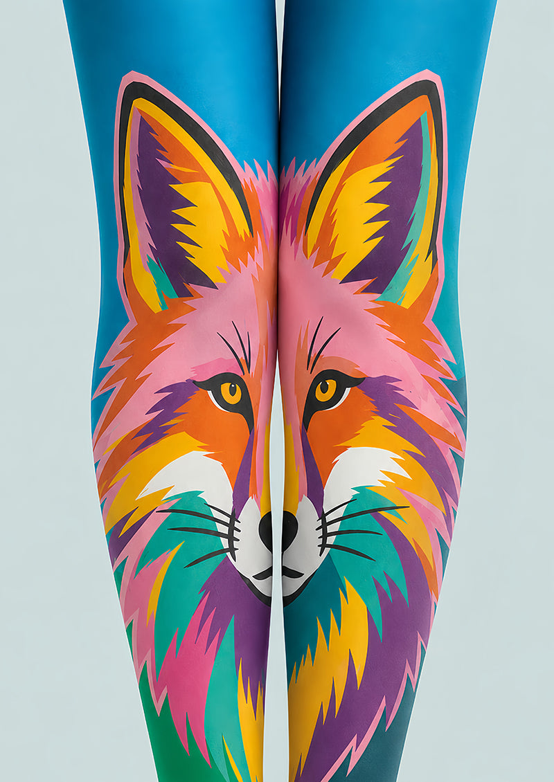 Teal Green Fox Patterned Tights Hosiery Pantyhose L68-95