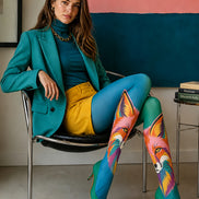 Teal Green Fox Patterned Tights Hosiery Pantyhose L68-95
