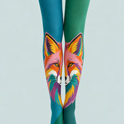 Teal Green Fox Patterned Tights Hosiery Pantyhose L68-95
