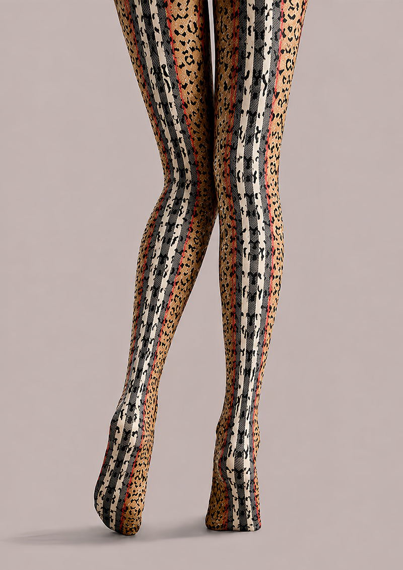 Mixed Leopard Stripe Tights Hosiery Pantyhose L68-97