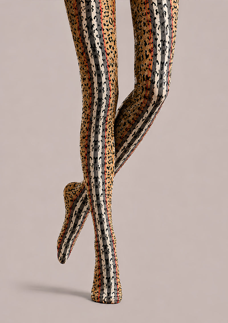 Mixed Leopard Stripe Tights Hosiery Pantyhose L68-97