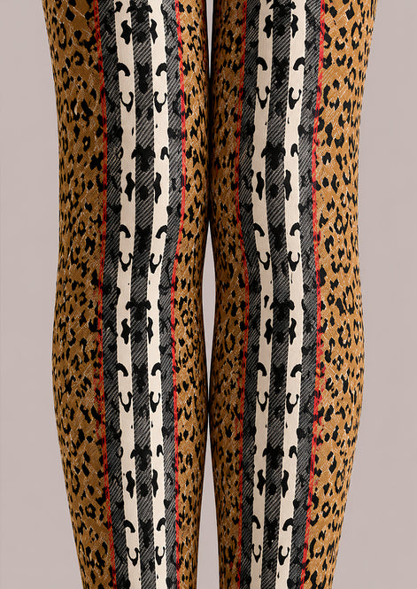 Mixed Leopard Stripe Tights Hosiery Pantyhose L68-97