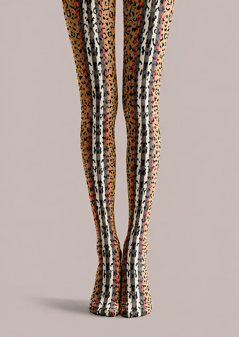 Mixed Leopard Stripe Tights Hosiery Pantyhose L68-97
