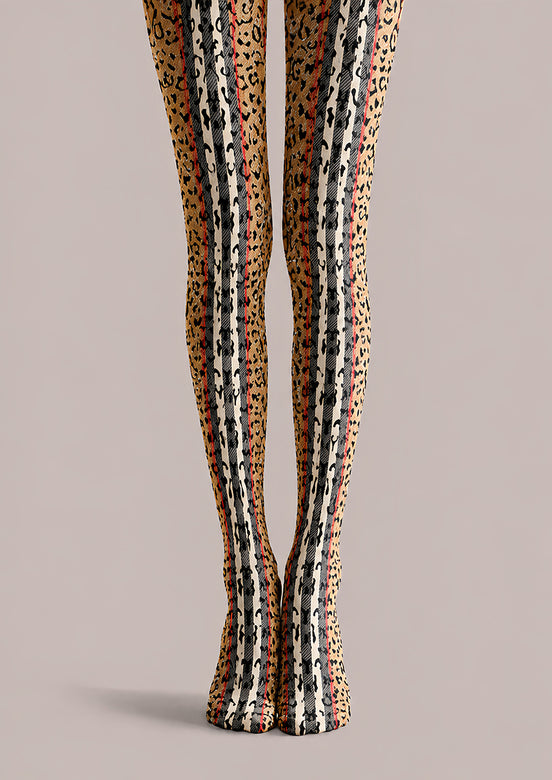 Mixed Leopard Stripe Tights Hosiery Pantyhose L68-97