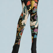 Golden Crane Wings Unfurling Patterned Tights L68-98