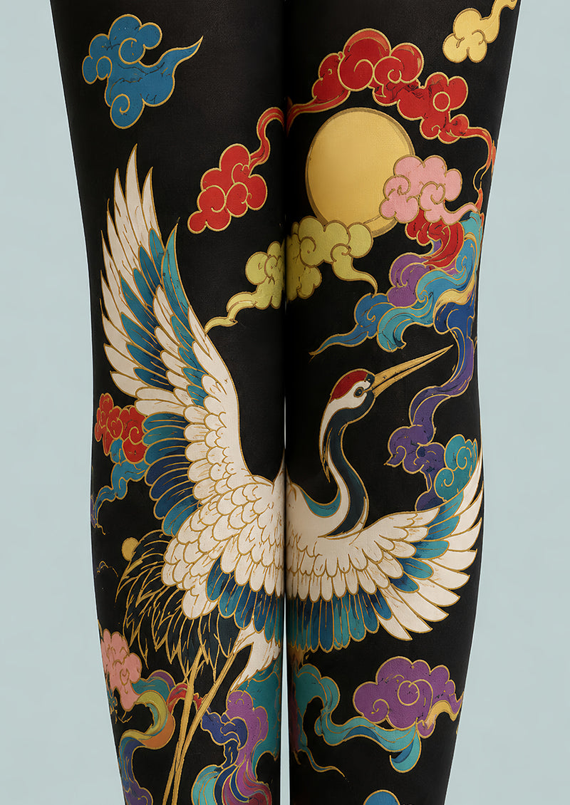 Golden Crane Wings Unfurling Patterned Tights L68-98