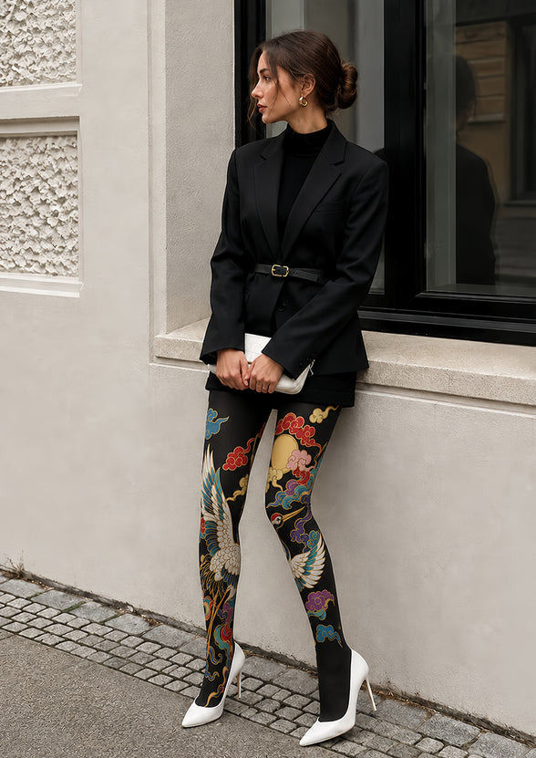 Golden Crane Wings Unfurling Patterned Tights L68-98
