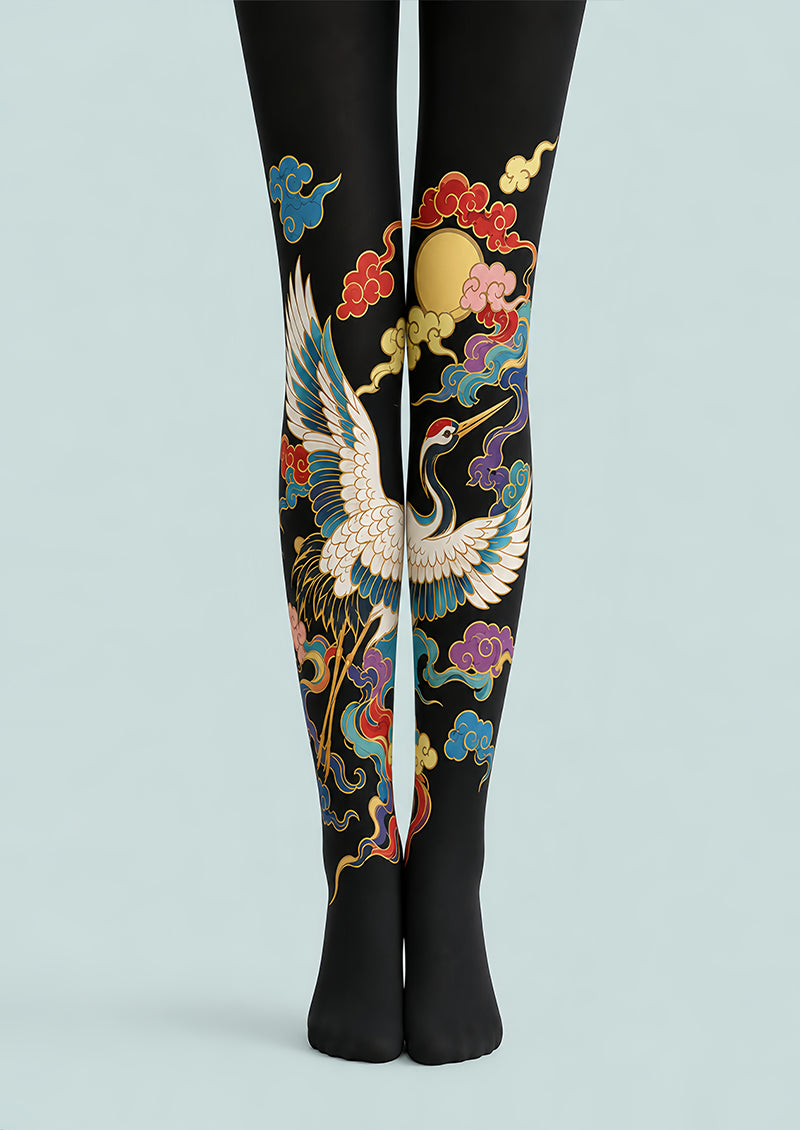 Golden Crane Wings Unfurling Patterned Tights L68-98