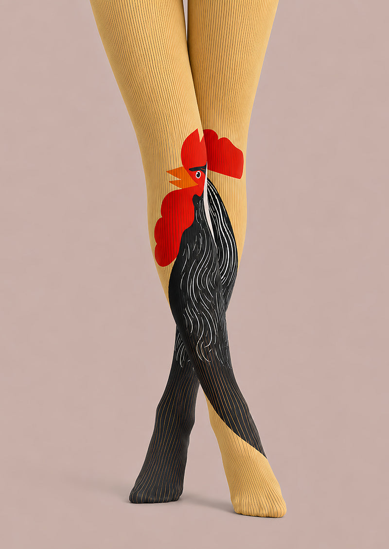 Black Rooster Yellow Tights Hosiery L68-99