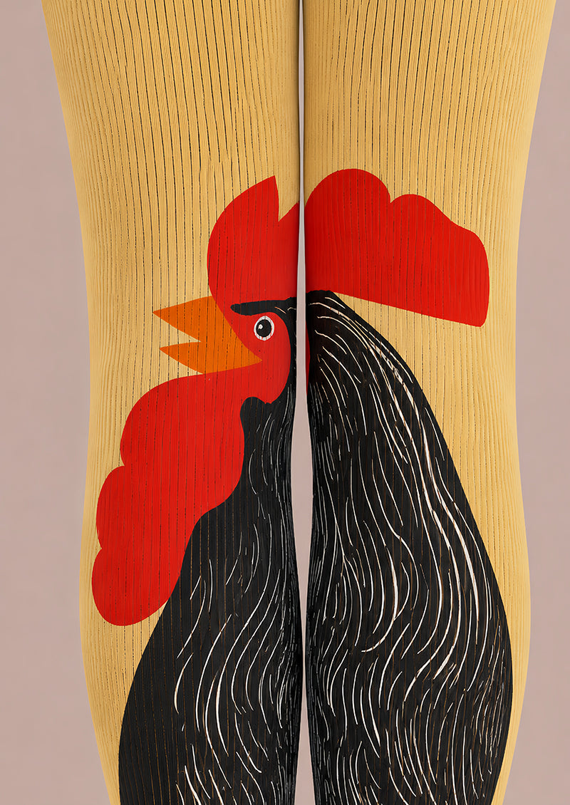Black Rooster Yellow Tights Hosiery L68-99