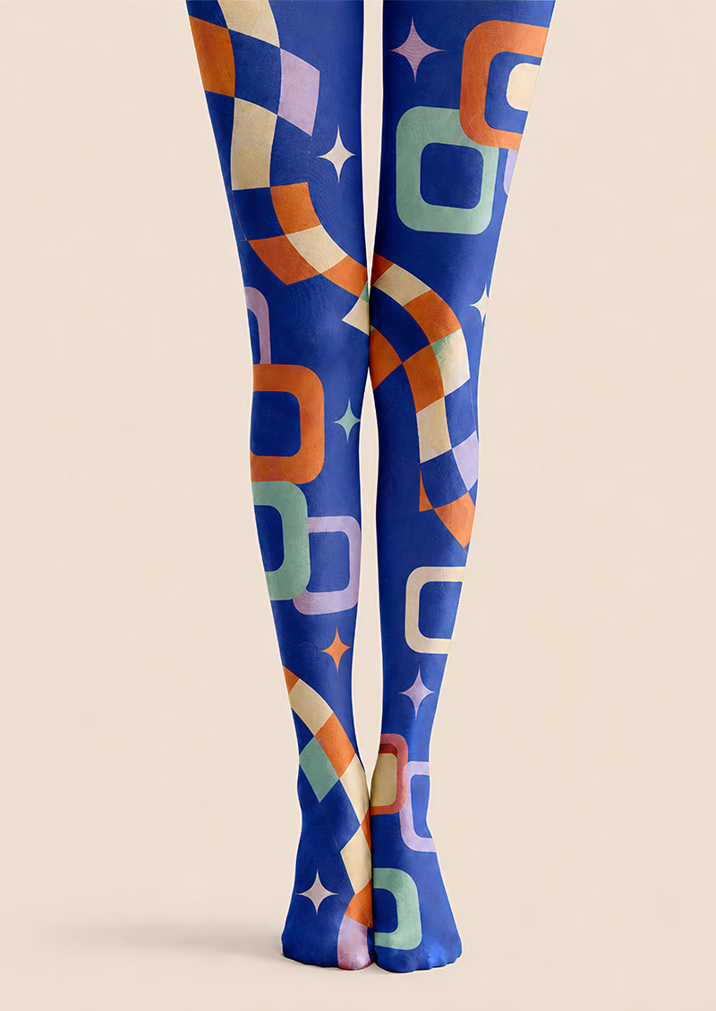 Blue Retro Geometric Graphic Tights Pantyhose L68-9
