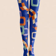 Blue Retro Geometric Graphic Tights Pantyhose L68-9