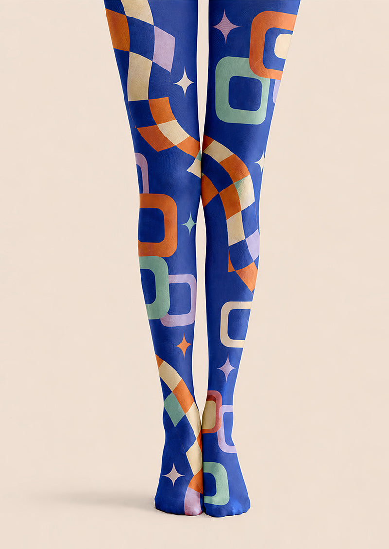 Blue Retro Geometric Graphic Tights Pantyhose L68-9