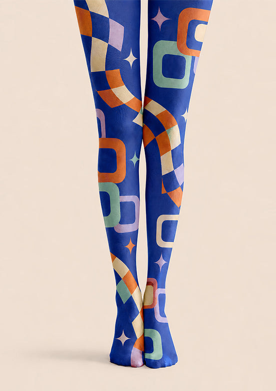 Blue Retro Geometric Graphic Tights Pantyhose L68-9