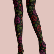 Midnight Rose Floral Tights Hosiery Pantyhose L69-11