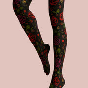 Midnight Rose Floral Tights Hosiery Pantyhose L69-11