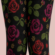 Midnight Rose Floral Tights Hosiery Pantyhose L69-11