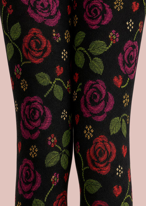Midnight Rose Floral Tights Hosiery Pantyhose L69-11