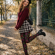 Midnight Rose Floral Tights Hosiery Pantyhose L69-11