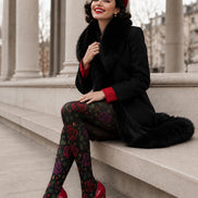 Midnight Rose Floral Tights Hosiery Pantyhose L69-11