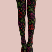 Midnight Rose Floral Tights Hosiery Pantyhose L69-11