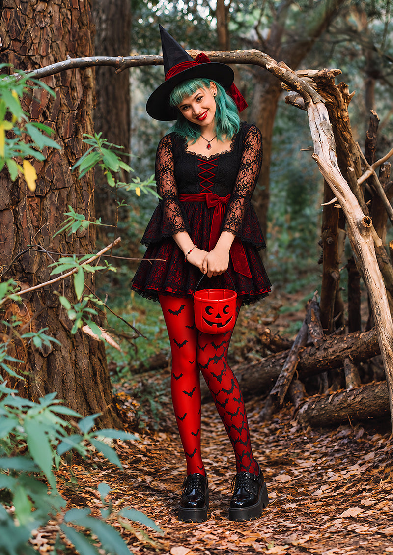 Red Bat Graphic Tights Hosiery Pantyhose L69-15