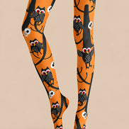 Skull Owl Graphic Tights Black Orange Pantyhose L69-16