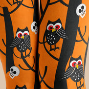 Skull Owl Graphic Tights Black Orange Pantyhose L69-16