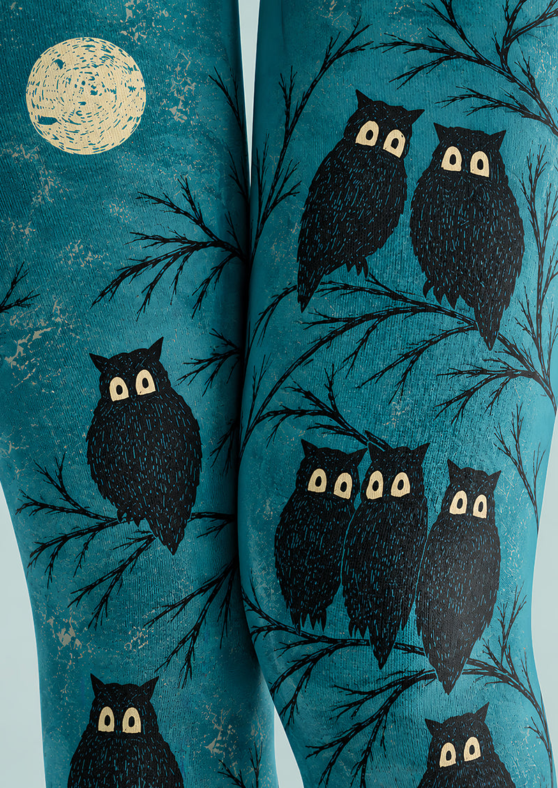 Dark Forest Owl Print Tights Hosiery Pantyhose L69-20