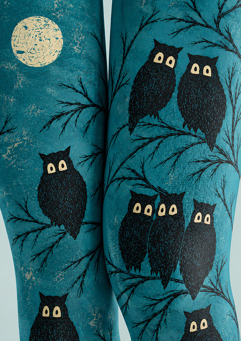Dark Forest Owl Print Tights Hosiery Pantyhose L69-20