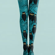 Dark Forest Owl Print Tights Hosiery Pantyhose L69-20
