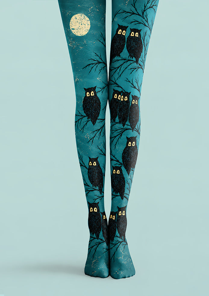 Dark Forest Owl Print Tights Hosiery Pantyhose L69-20