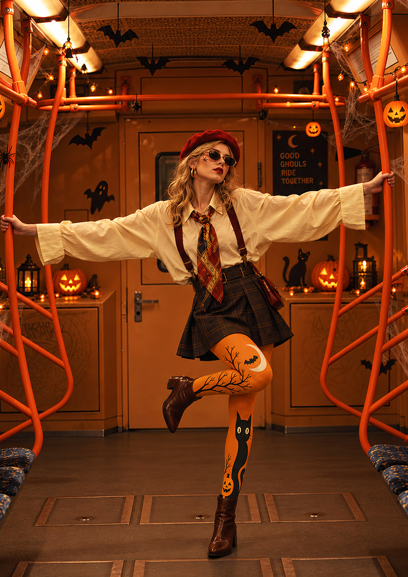 Halloween Cat Pumpkin Tights Hosiery Pantyhose L69-22