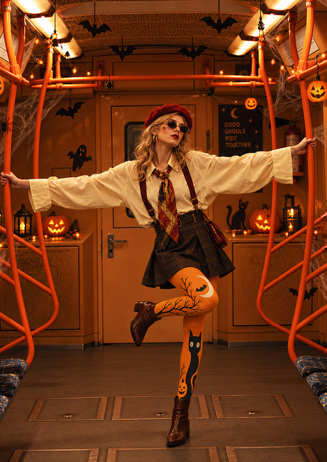 Halloween Cat Pumpkin Tights Hosiery Pantyhose L69-22