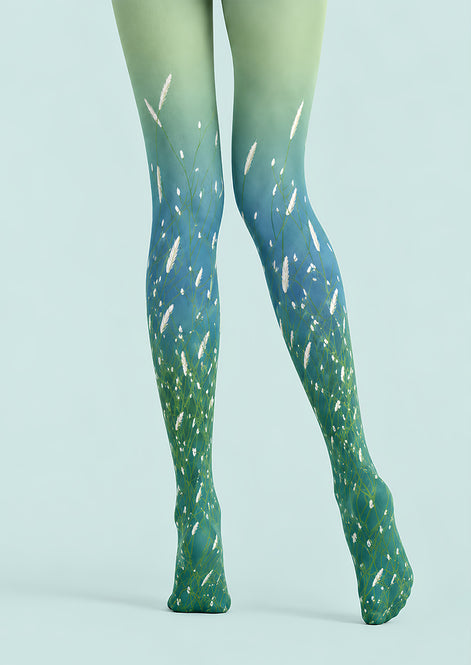 Green Botanical Grass Tights Hosiery Pantyhose L69-24