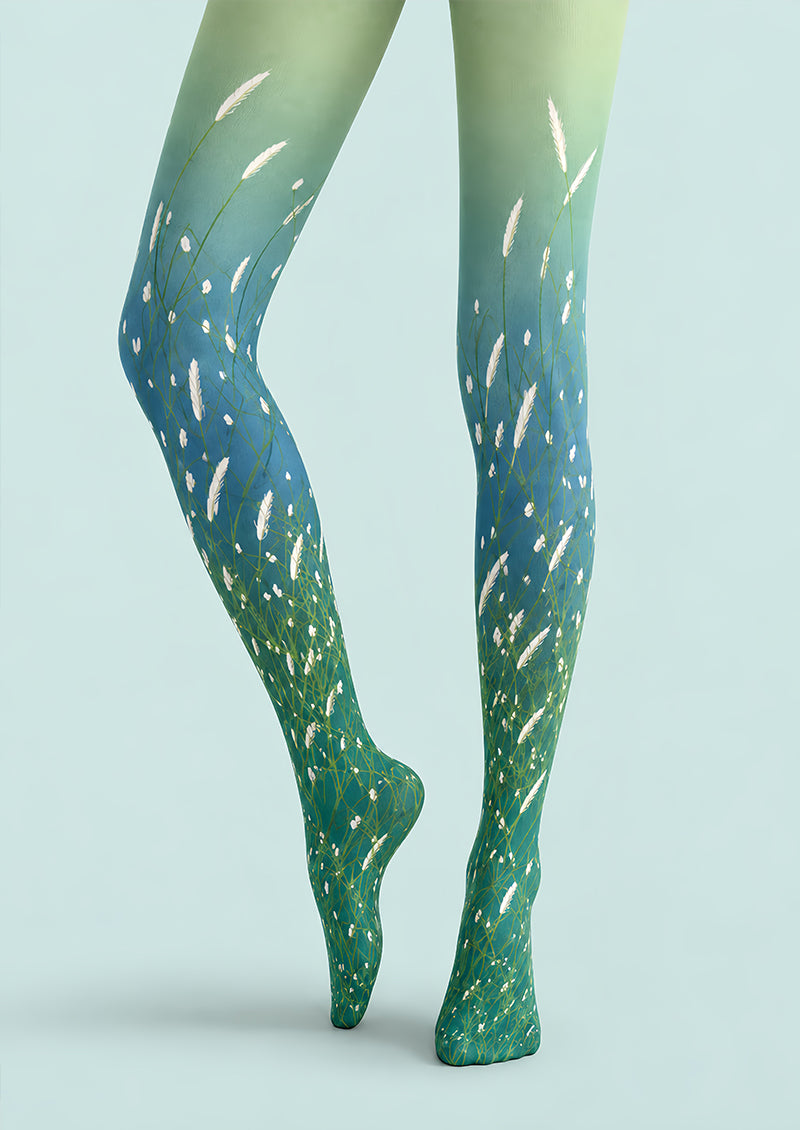 Green Botanical Grass Tights Hosiery Pantyhose L69-24