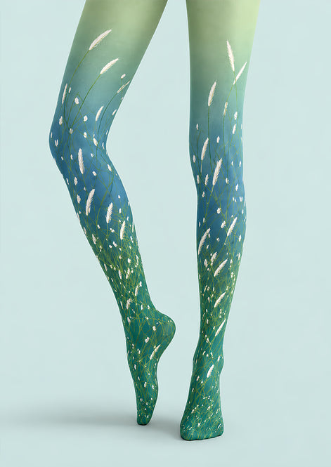 Green Botanical Grass Tights Hosiery Pantyhose L69-24