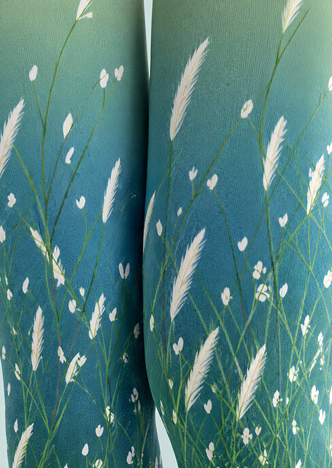 Green Botanical Grass Tights Hosiery Pantyhose L69-24