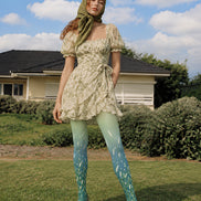 Green Botanical Grass Tights Hosiery Pantyhose L69-24
