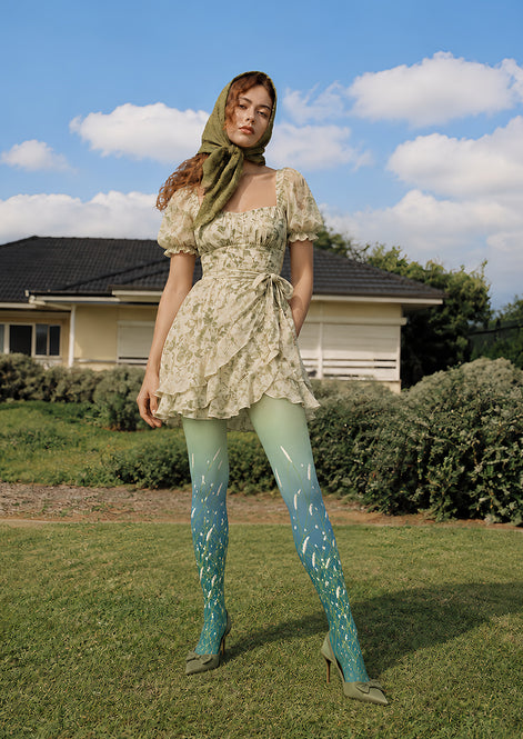 Green Botanical Grass Tights Hosiery Pantyhose L69-24